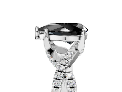 White gold Fancy Black Pear Cut Solitaire Twist Pave Diamond Engagement Ring with Prong Setting_5