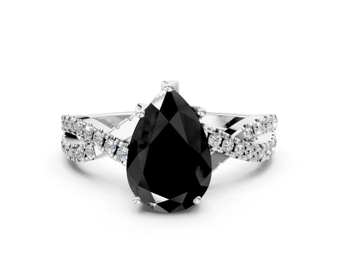 White gold Fancy Black Pear Cut Solitaire Twist Pave Diamond Engagement Ring with Prong Setting_72