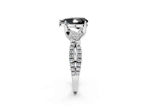 White gold Fancy Black Pear Cut Solitaire Twist Pave Diamond Engagement Ring with Prong Setting_87