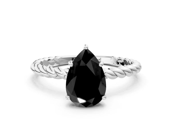 Platinum Pear-Shaped Twisted Solitaire Engagement Ring Setting for Black Center with Plain Rope Band
