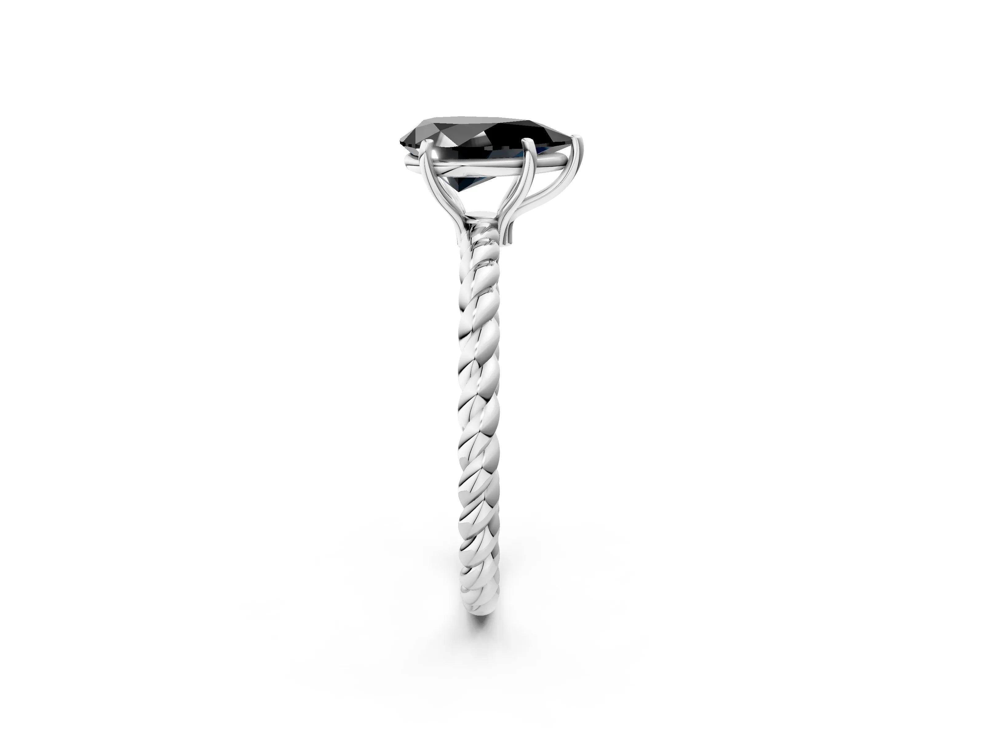 White gold Fancy Black Pear Cut Solitaire Twisted Band 4-Prong Ring_26