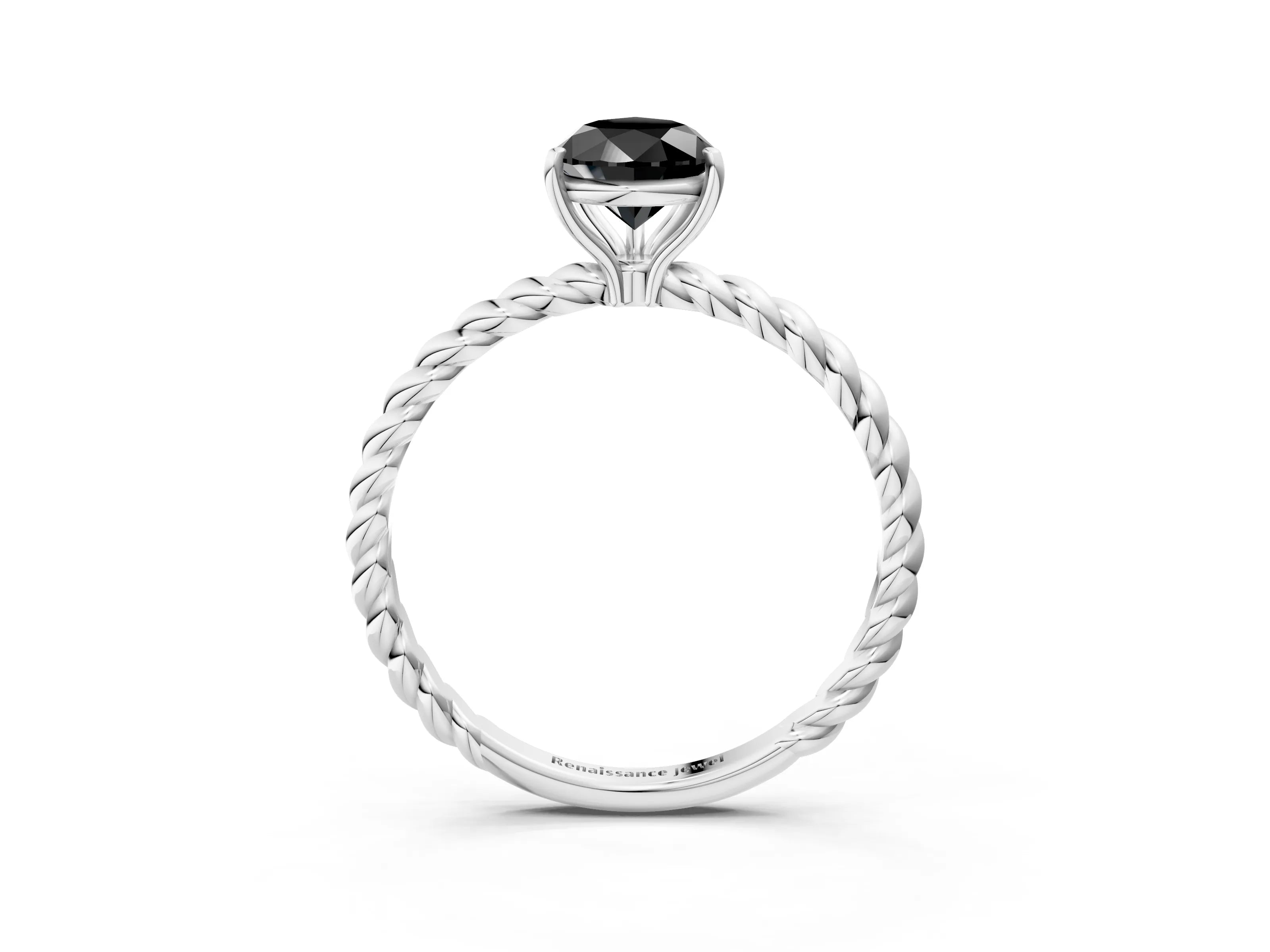 White gold Fancy Black Pear Cut Solitaire Twisted Band 4-Prong Ring_27