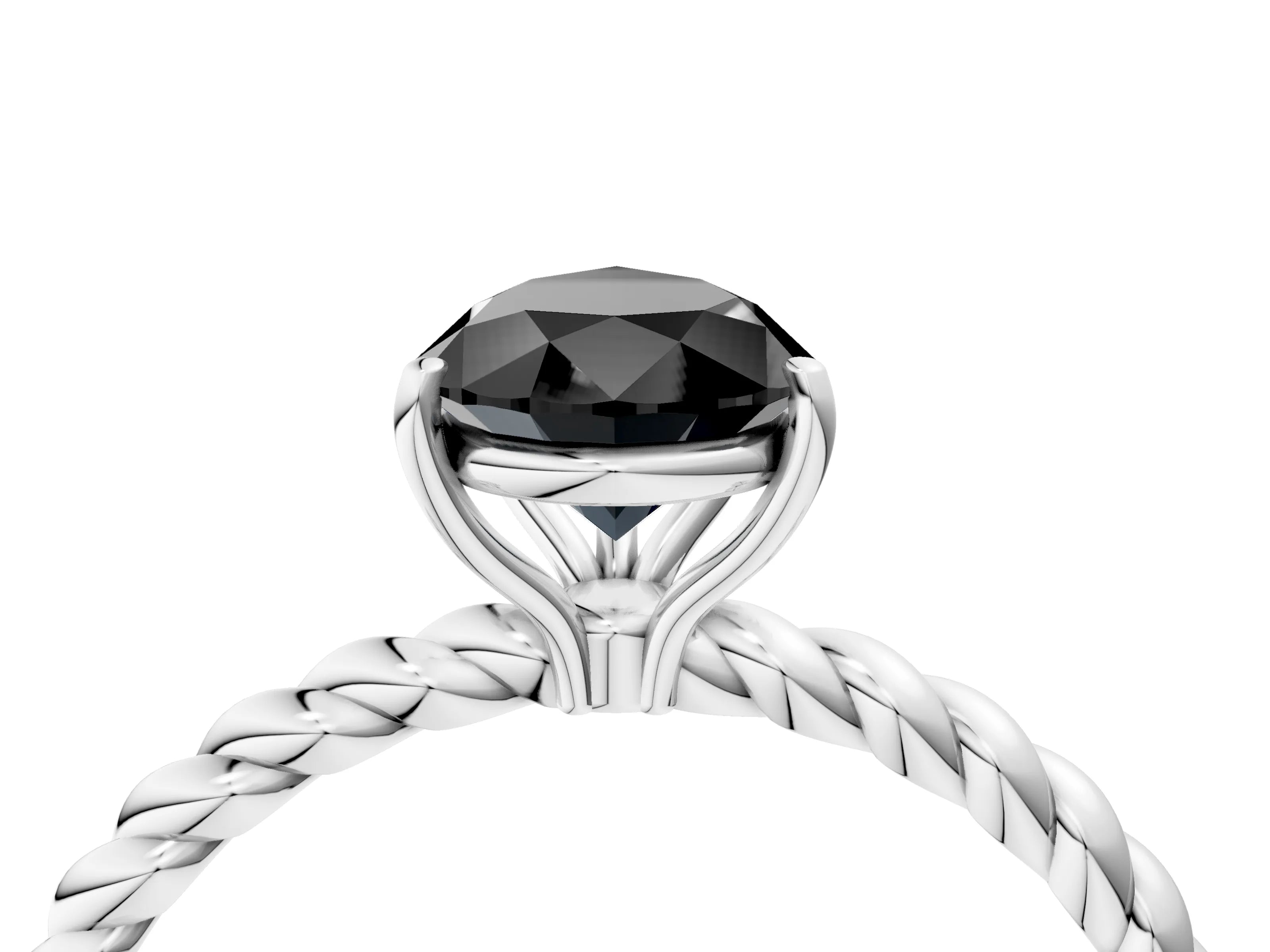 White gold Fancy Black Pear Cut Solitaire Twisted Band 4-Prong Ring_28