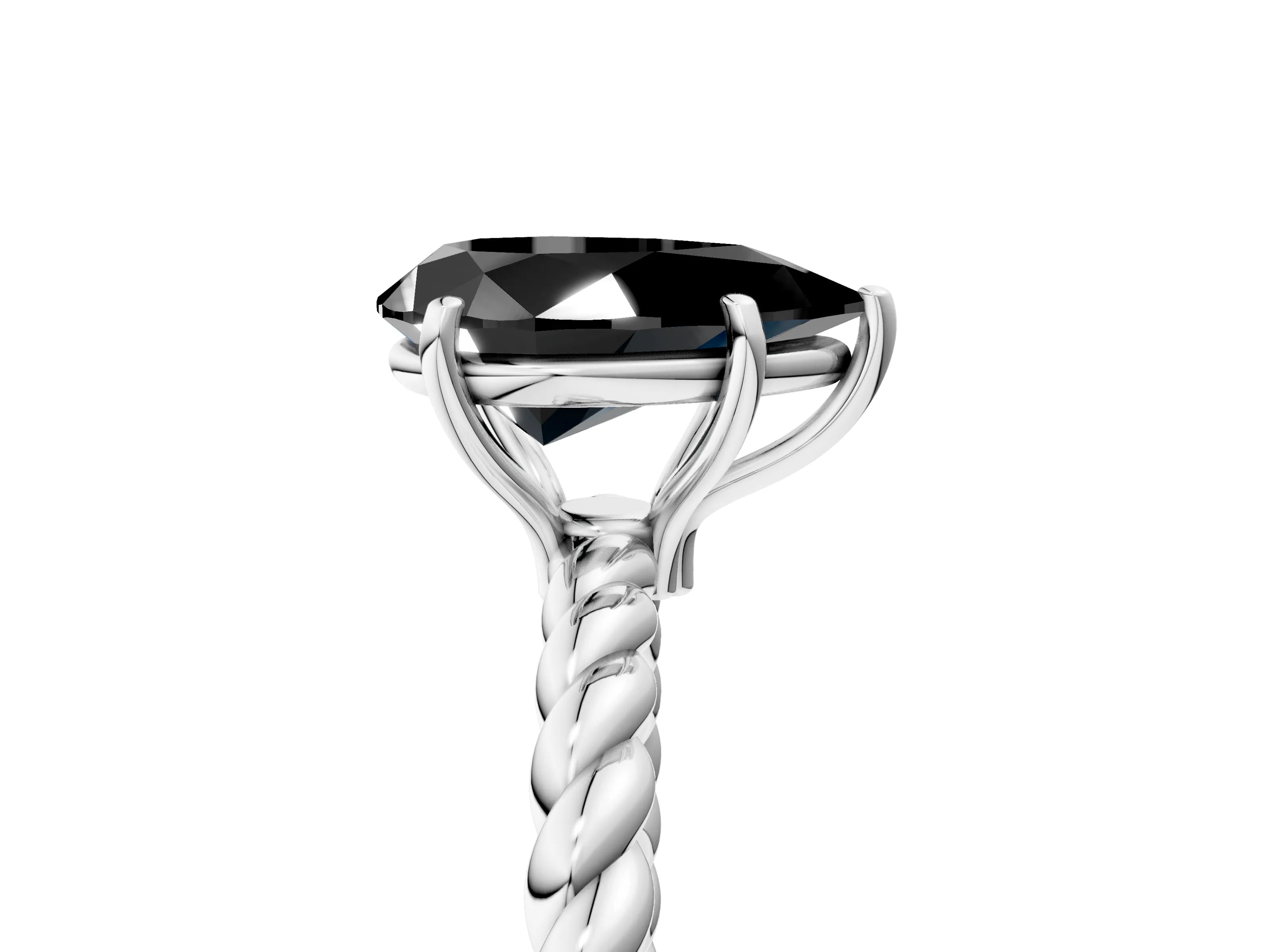 White gold Fancy Black Pear Cut Solitaire Twisted Band 4-Prong Ring_29