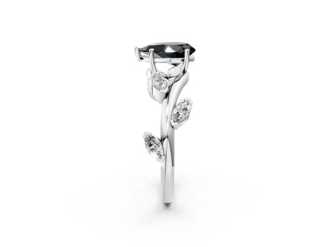 White gold Fancy Black Pear Cut Solitaire Twisted Band Marquise Accent Prong Setting Ring_2