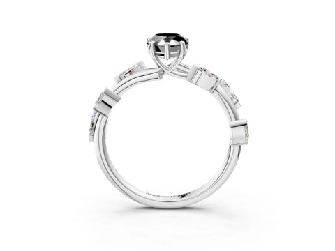 White gold Fancy Black Pear Cut Solitaire Twisted Band Marquise Accent Prong Setting Ring_3