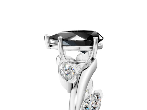 White gold Fancy Black Pear Cut Solitaire Twisted Band Marquise Accent Prong Setting Ring_5