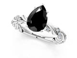 White gold Fancy Black Pear Cut Solitaire Twisted Band with Pavé Accents and Four-Prong Setting_1