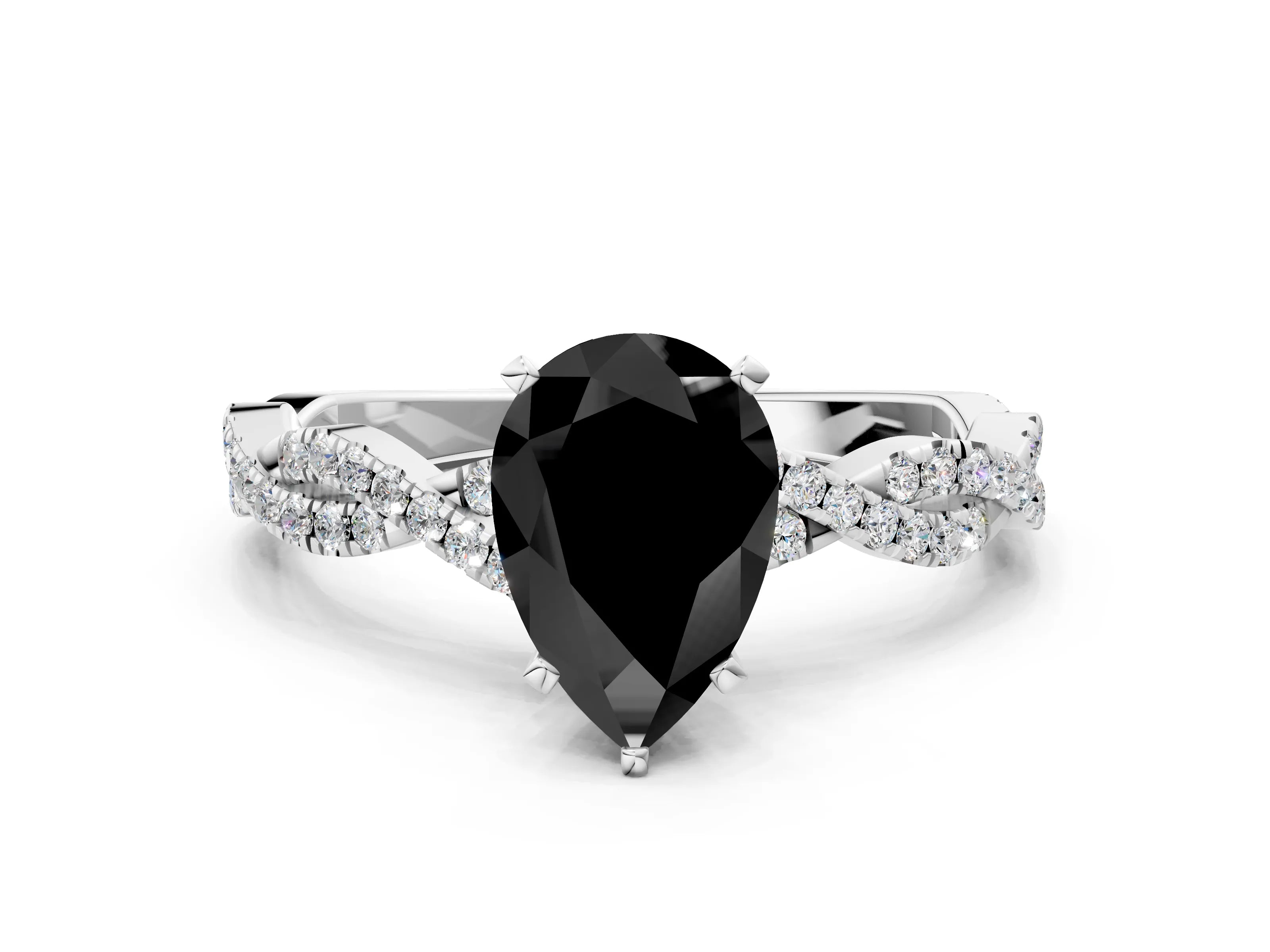 White gold Fancy Black Pear Cut Solitaire Twisted Pave Band with Four-Prong Setting_15