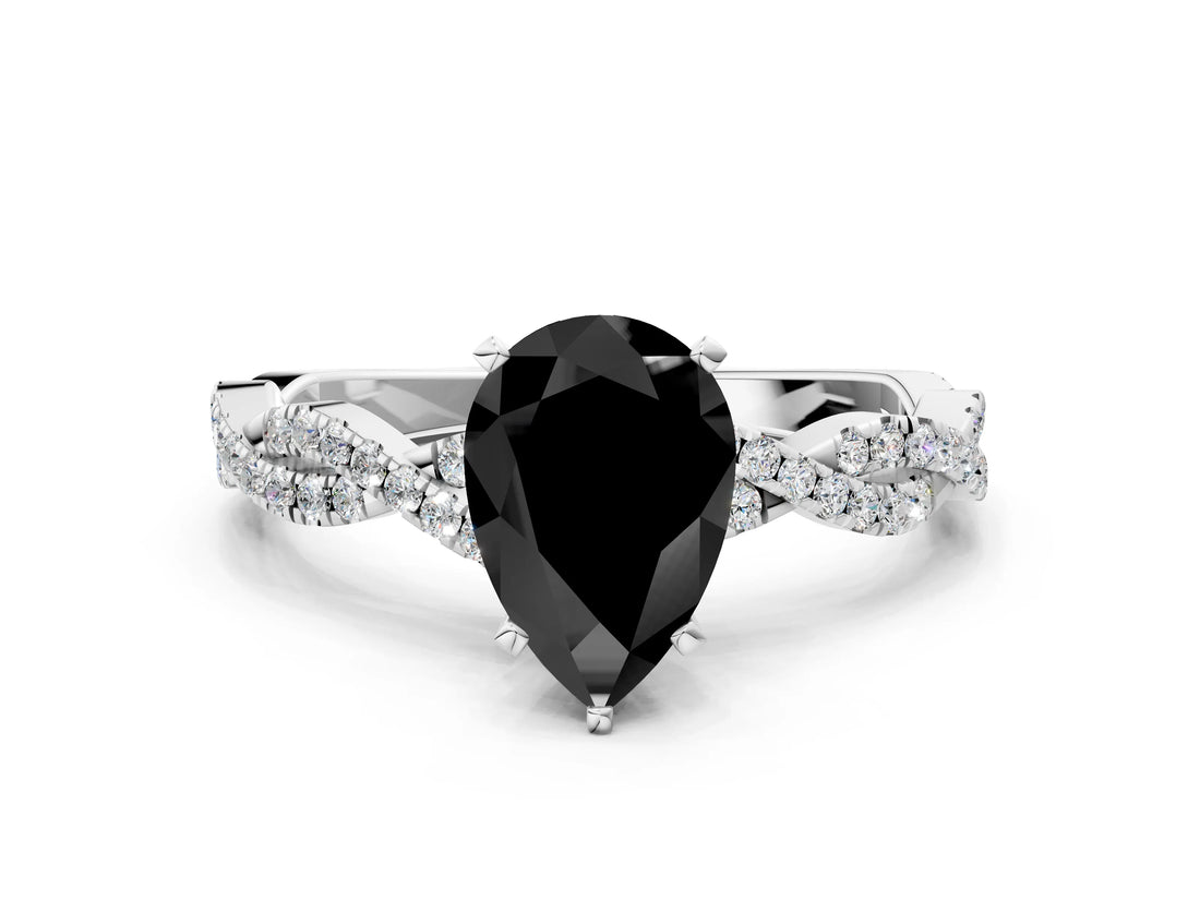 White gold Fancy Black Pear Cut Solitaire Twisted Pave Band with Four-Prong Setting_15
