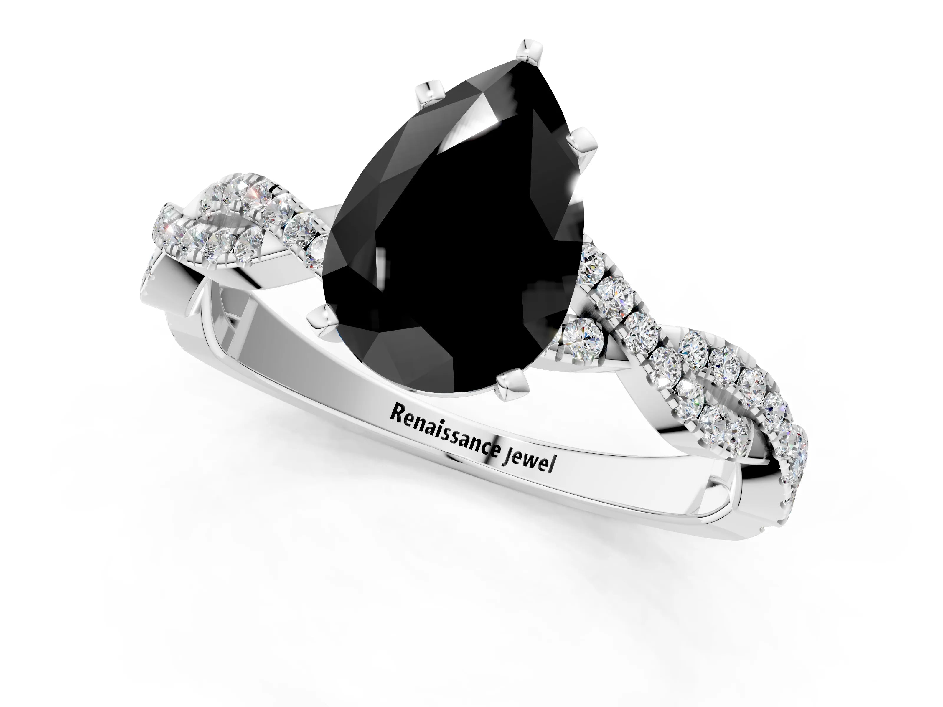 White gold Fancy Black Pear Cut Solitaire Twisted Pave Band with Four-Prong Setting_16