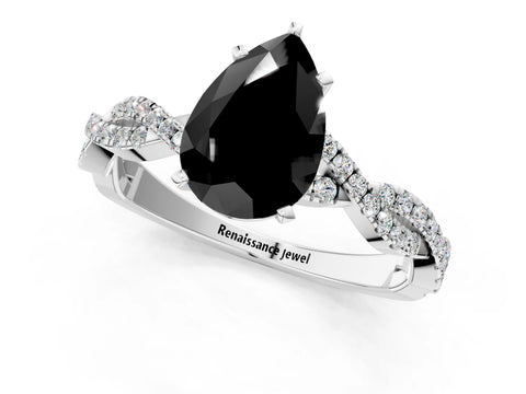 White gold Fancy Black Pear Cut Solitaire Twisted Pave Band with Four-Prong Setting_16