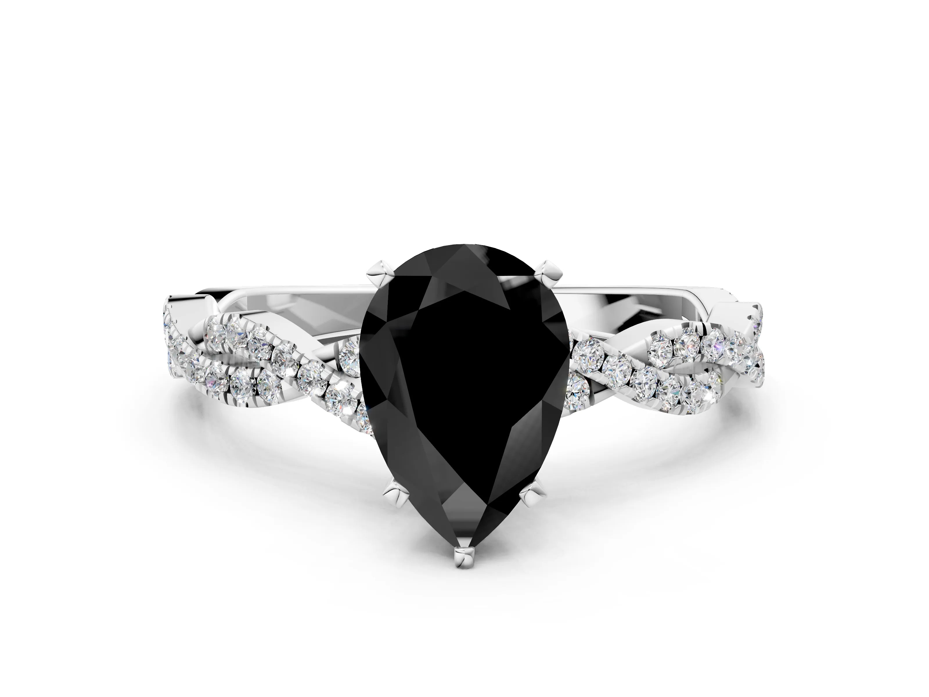White gold Fancy Black Pear Cut Solitaire Twisted Pave Band with Four-Prong Setting_3
