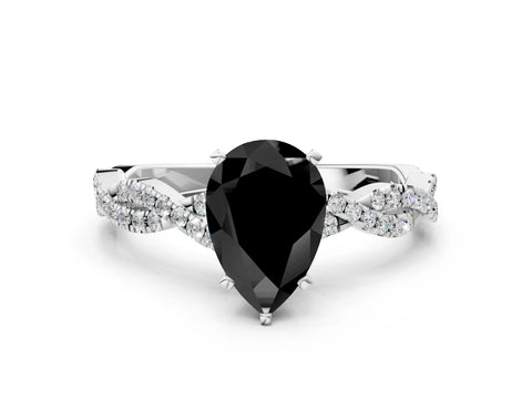 White gold Fancy Black Pear Cut Solitaire Twisted Pave Band with Four-Prong Setting_3
