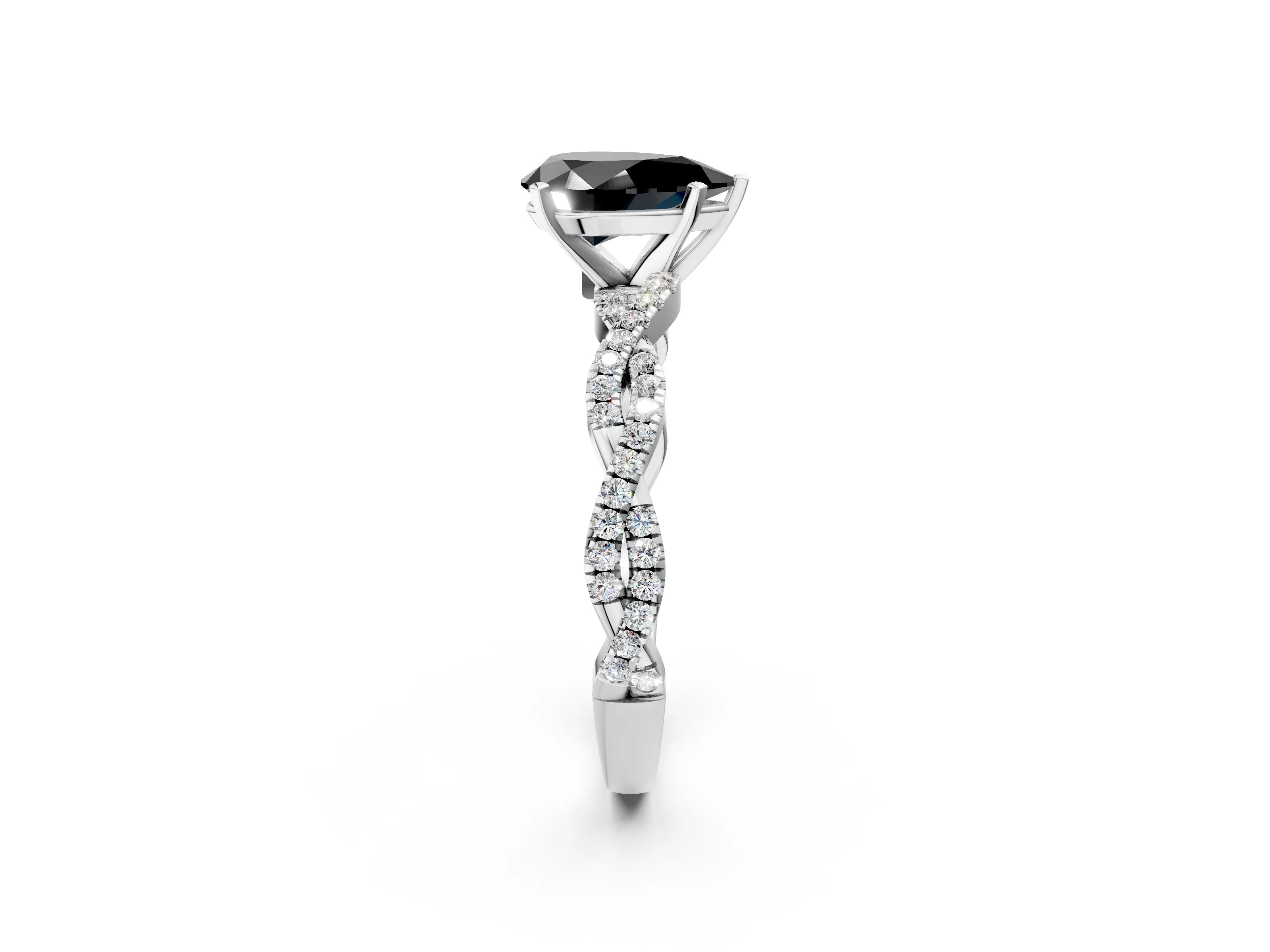 White gold Fancy Black Pear Cut Solitaire Twisted Pave Band with Four-Prong Setting_5