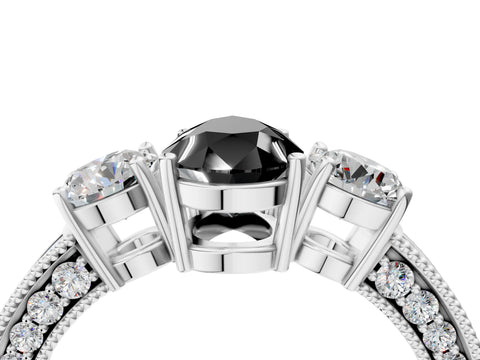 White gold Fancy Black Pear Cut Three-Stone Diamond Ring with Pavé Band and Four-Prong Setting_16