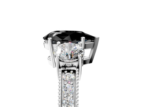 White gold Fancy Black Pear Cut Three-Stone Diamond Ring with Pavé Band and Four-Prong Setting_17