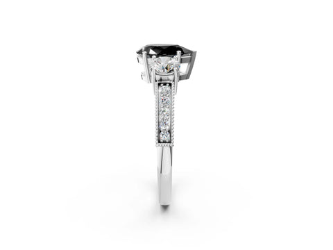 White gold Fancy Black Pear Cut Three-Stone Diamond Ring with Pavé Band and Four-Prong Setting_26