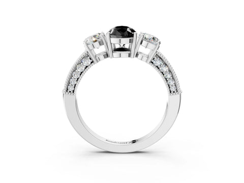 White gold Fancy Black Pear Cut Three-Stone Diamond Ring with Pavé Band and Four-Prong Setting_27