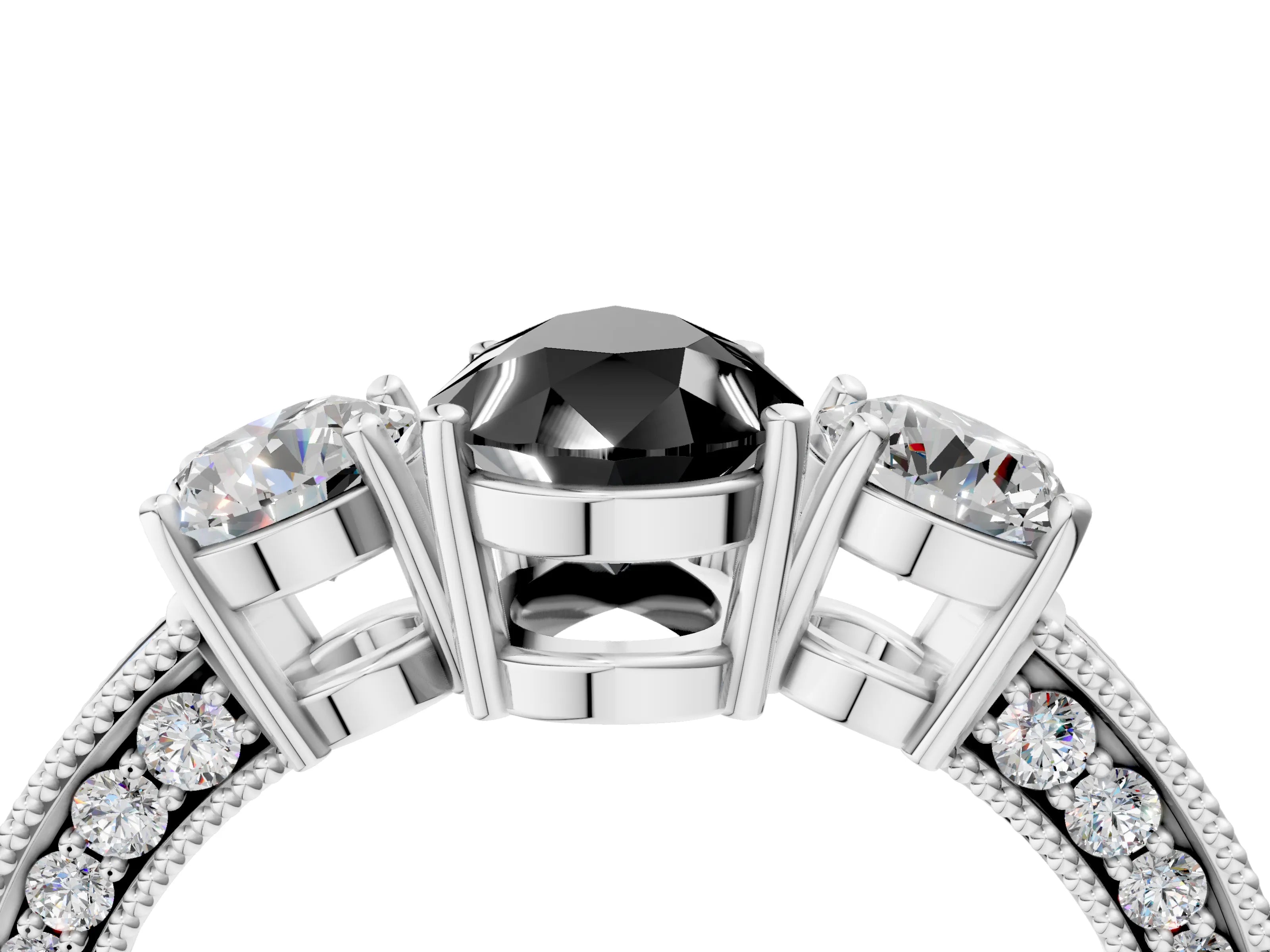 White gold Fancy Black Pear Cut Three-Stone Diamond Ring with Pavé Band and Four-Prong Setting_28