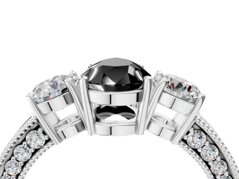 White gold Fancy Black Pear Cut Three-Stone Diamond Ring with Pavé Band and Four-Prong Setting_28