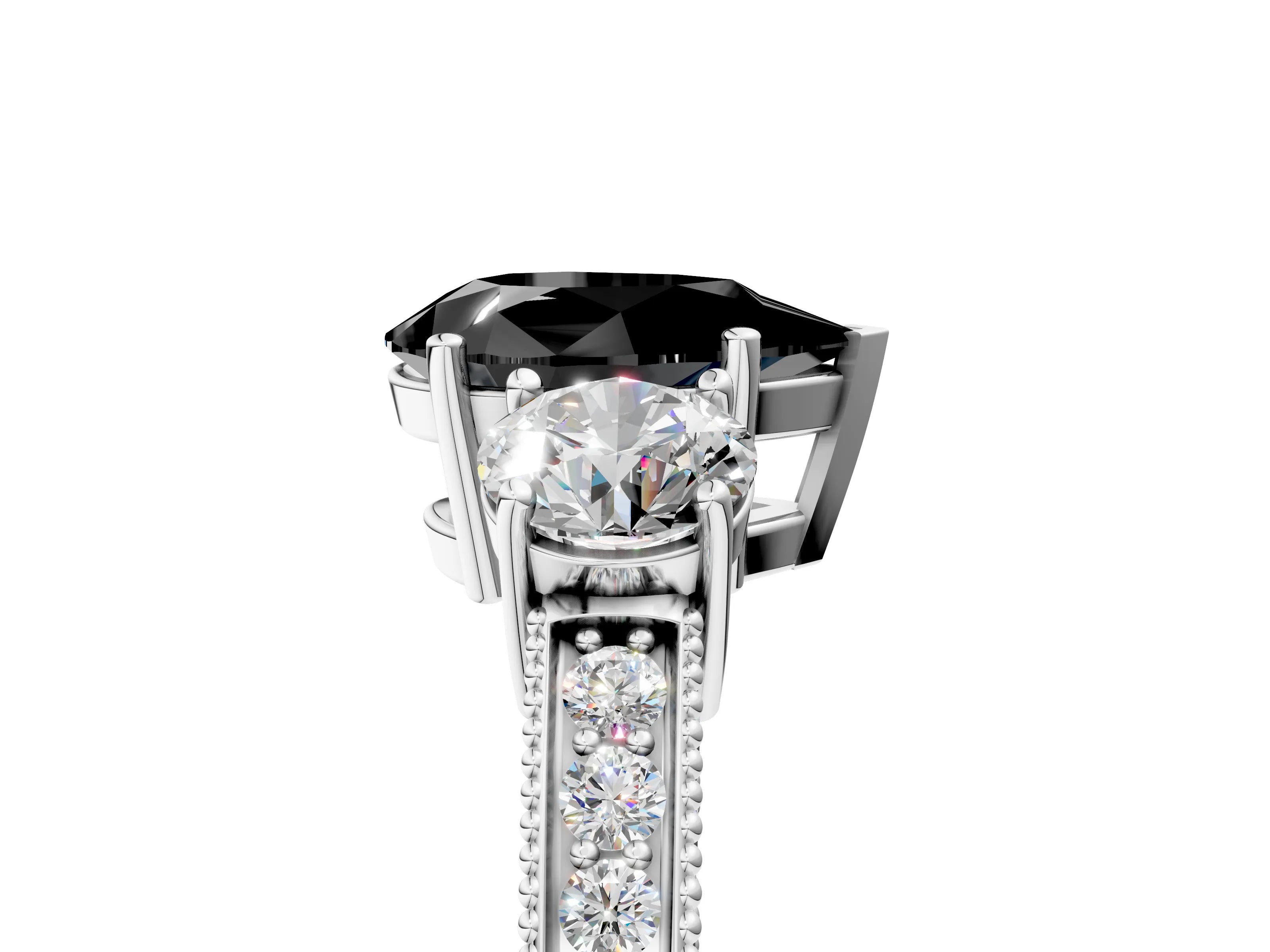 White gold Fancy Black Pear Cut Three-Stone Diamond Ring with Pavé Band and Four-Prong Setting_29