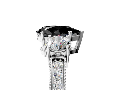 White gold Fancy Black Pear Cut Three-Stone Diamond Ring with Pavé Band and Four-Prong Setting_29