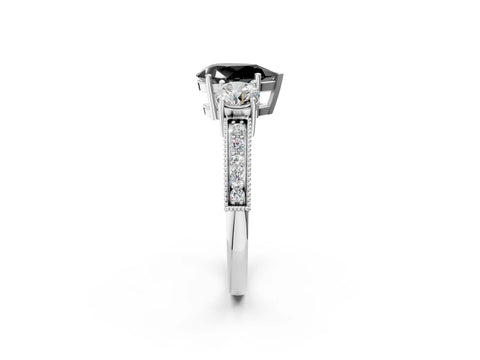 White gold Fancy Black Pear Cut Three-Stone Diamond Ring with Pavé Band and Four-Prong Setting_2