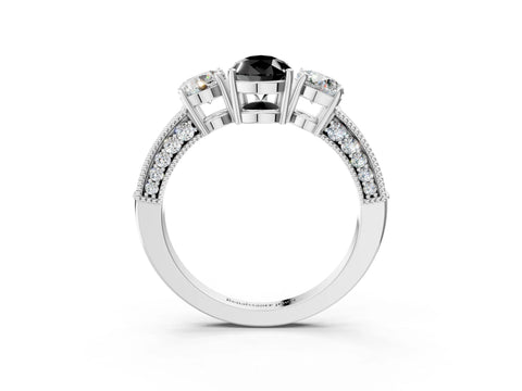 White gold Fancy Black Pear Cut Three-Stone Diamond Ring with Pavé Band and Four-Prong Setting_3