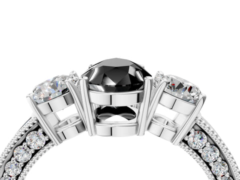 White gold Fancy Black Pear Cut Three-Stone Diamond Ring with Pavé Band and Four-Prong Setting_4