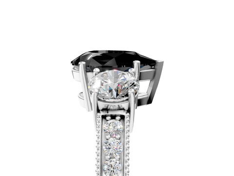 White gold Fancy Black Pear Cut Three-Stone Diamond Ring with Pavé Band and Four-Prong Setting_5