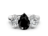 White gold Fancy Black Pear Cut Three-Stone Diamond Ring with Prong Setting on a Classic Band_12