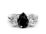 White gold Fancy Black Pear Cut Three-Stone Diamond Ring with Prong Setting on a Classic Band_12