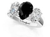 White gold Fancy Black Pear Cut Three-Stone Diamond Ring with Prong Setting on a Classic Band_13