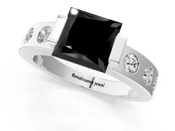 Platinum Princess Cut Tension Style Engagement Ring Setting for Black Center