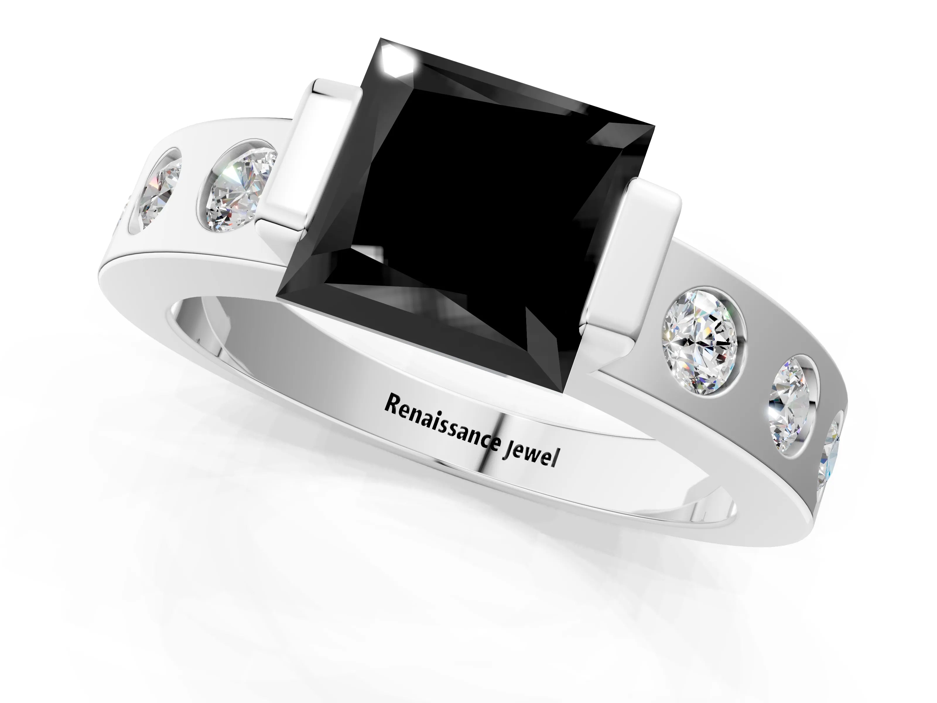 White gold Fancy Black Princess Cut Brilliant Channel-Set Diamond Ring with Bezel Prong Setting_13