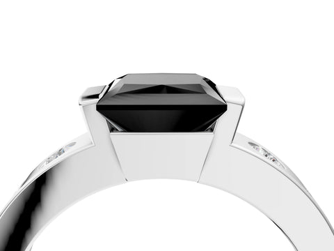 White gold Fancy Black Princess Cut Brilliant Channel-Set Diamond Ring with Bezel Prong Setting_16