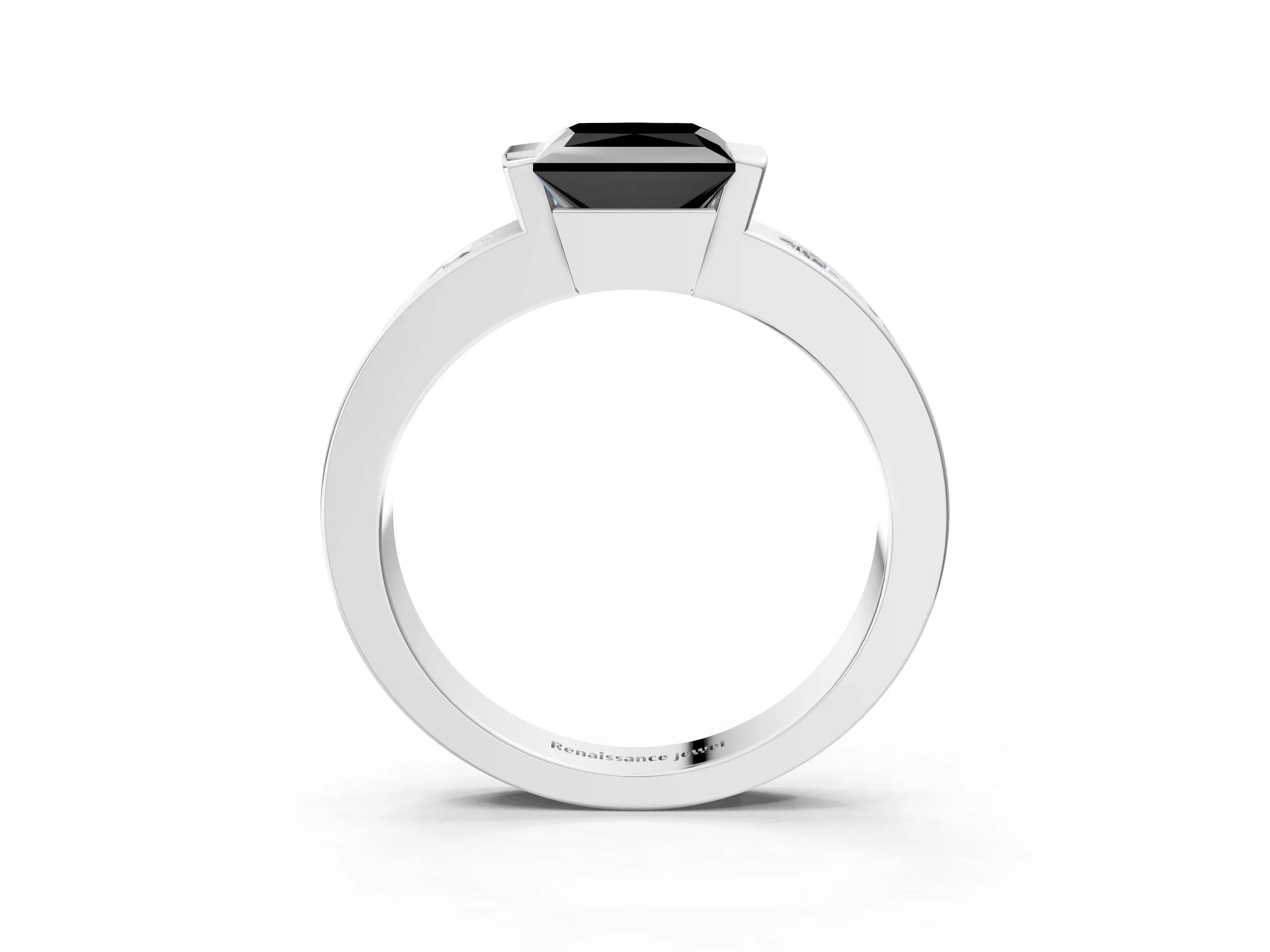 White gold Fancy Black Princess Cut Brilliant Channel-Set Diamond Ring with Bezel Prong Setting_3