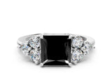 White gold Fancy Black Princess Cut Brilliant Diamond Cluster Accent Solitaire Ring with Prong Setting_12