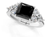 White gold Fancy Black Princess Cut Brilliant Diamond Cluster Accent Solitaire Ring with Prong Setting_13