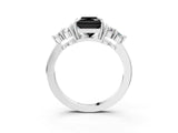 White gold Fancy Black Princess Cut Brilliant Diamond Cluster Accent Solitaire Ring with Prong Setting_15