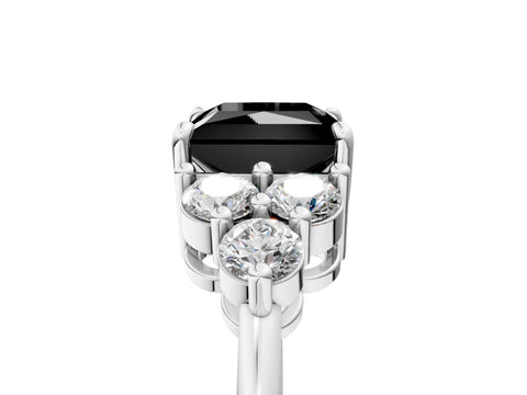 White gold Fancy Black Princess Cut Brilliant Diamond Cluster Accent Solitaire Ring with Prong Setting_17