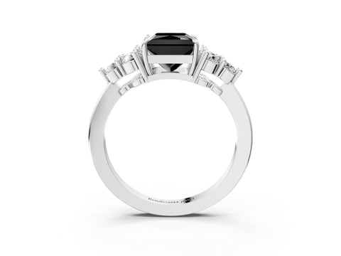 White gold Fancy Black Princess Cut Brilliant Diamond Cluster Accent Solitaire Ring with Prong Setting_3