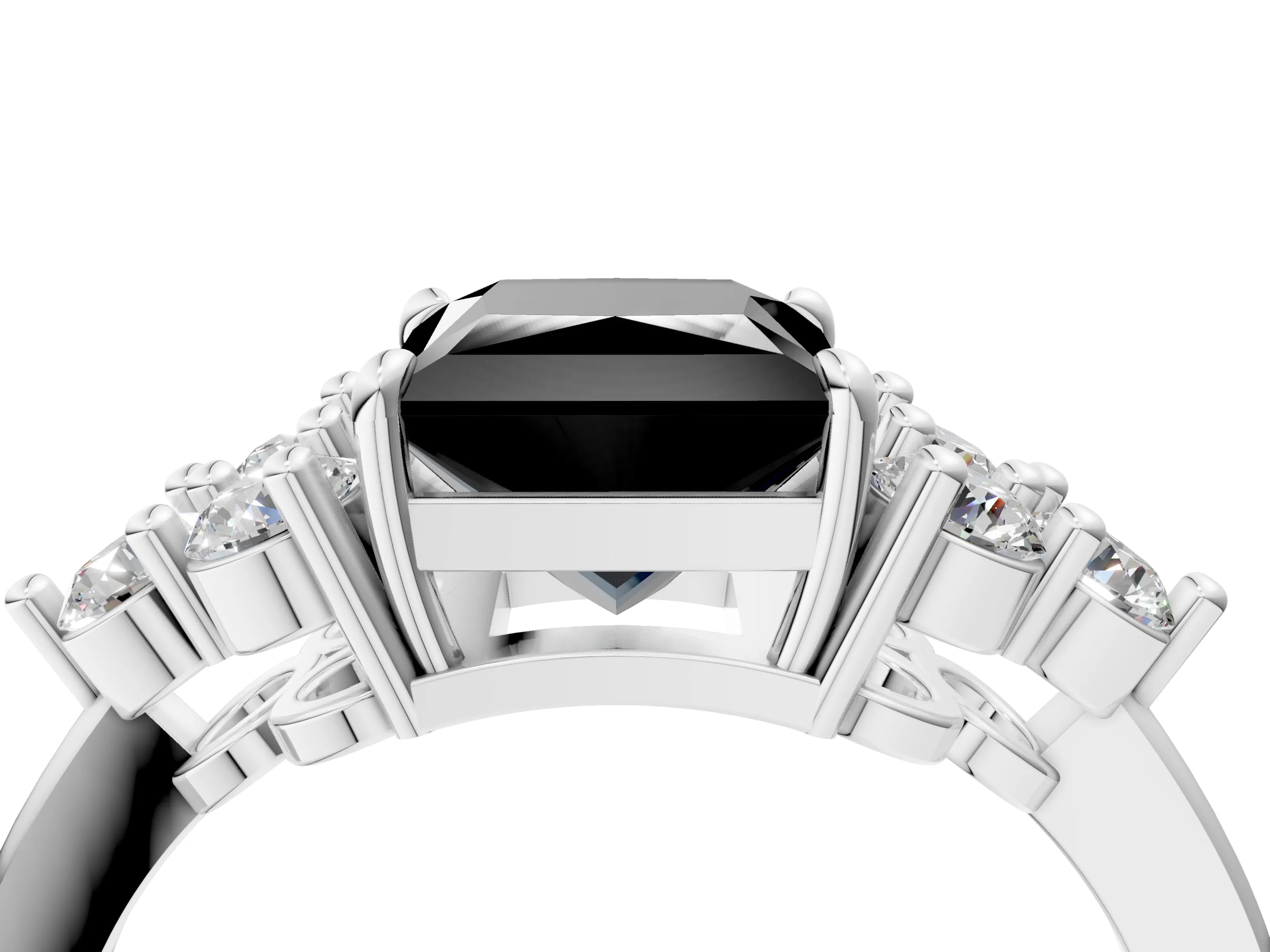 White gold Fancy Black Princess Cut Brilliant Diamond Cluster Accent Solitaire Ring with Prong Setting_4