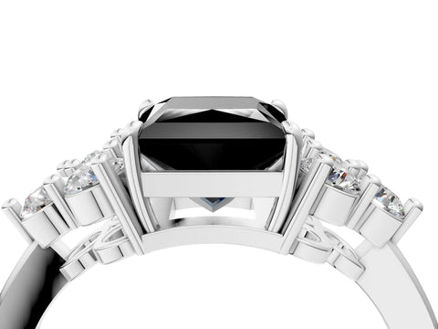 White gold Fancy Black Princess Cut Brilliant Diamond Cluster Accent Solitaire Ring with Prong Setting_4