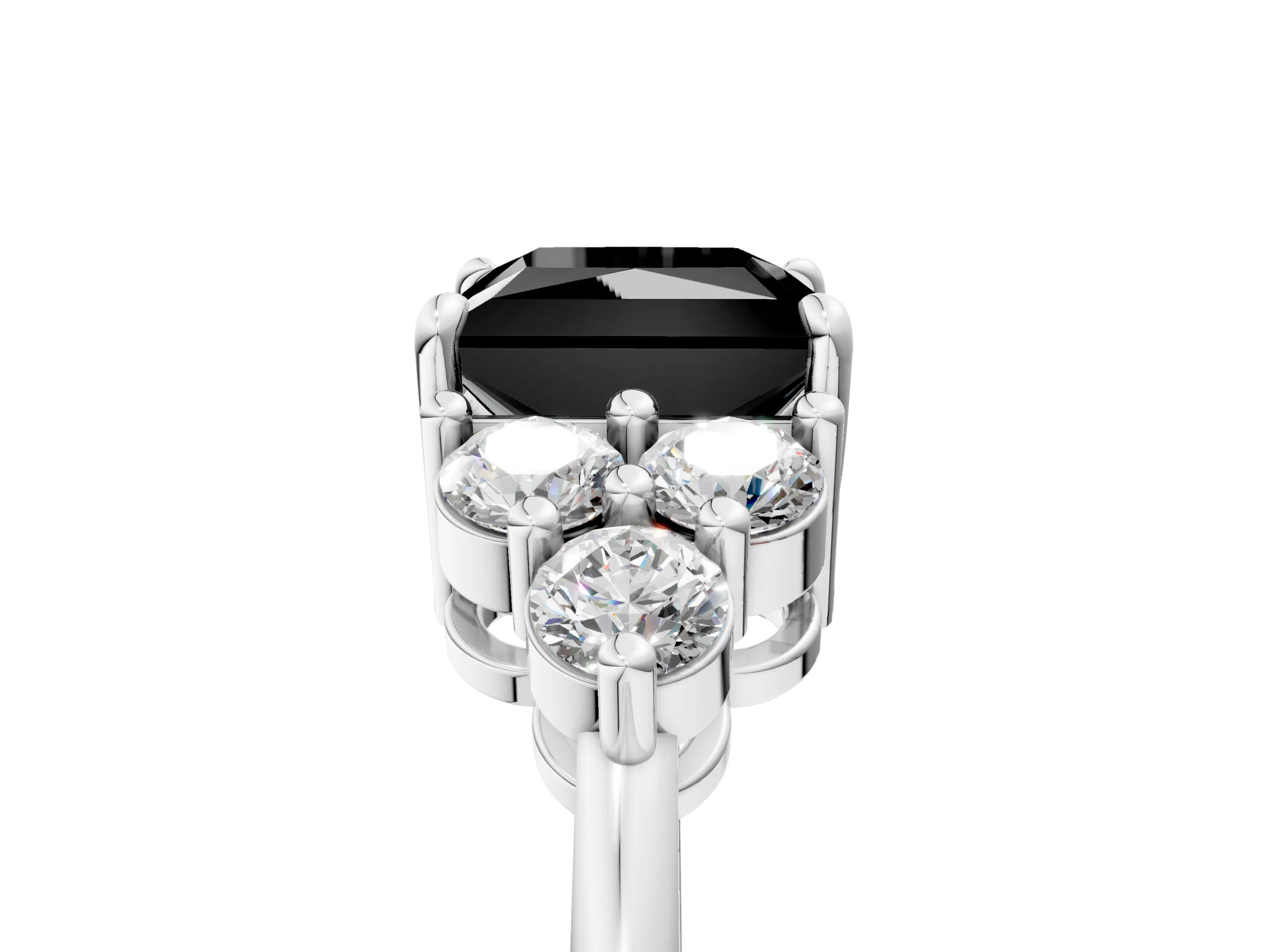 White gold Fancy Black Princess Cut Brilliant Diamond Cluster Accent Solitaire Ring with Prong Setting_5