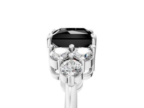 White gold Fancy Black Princess Cut Brilliant Diamond Cluster Accent Solitaire Ring with Prong Setting_5