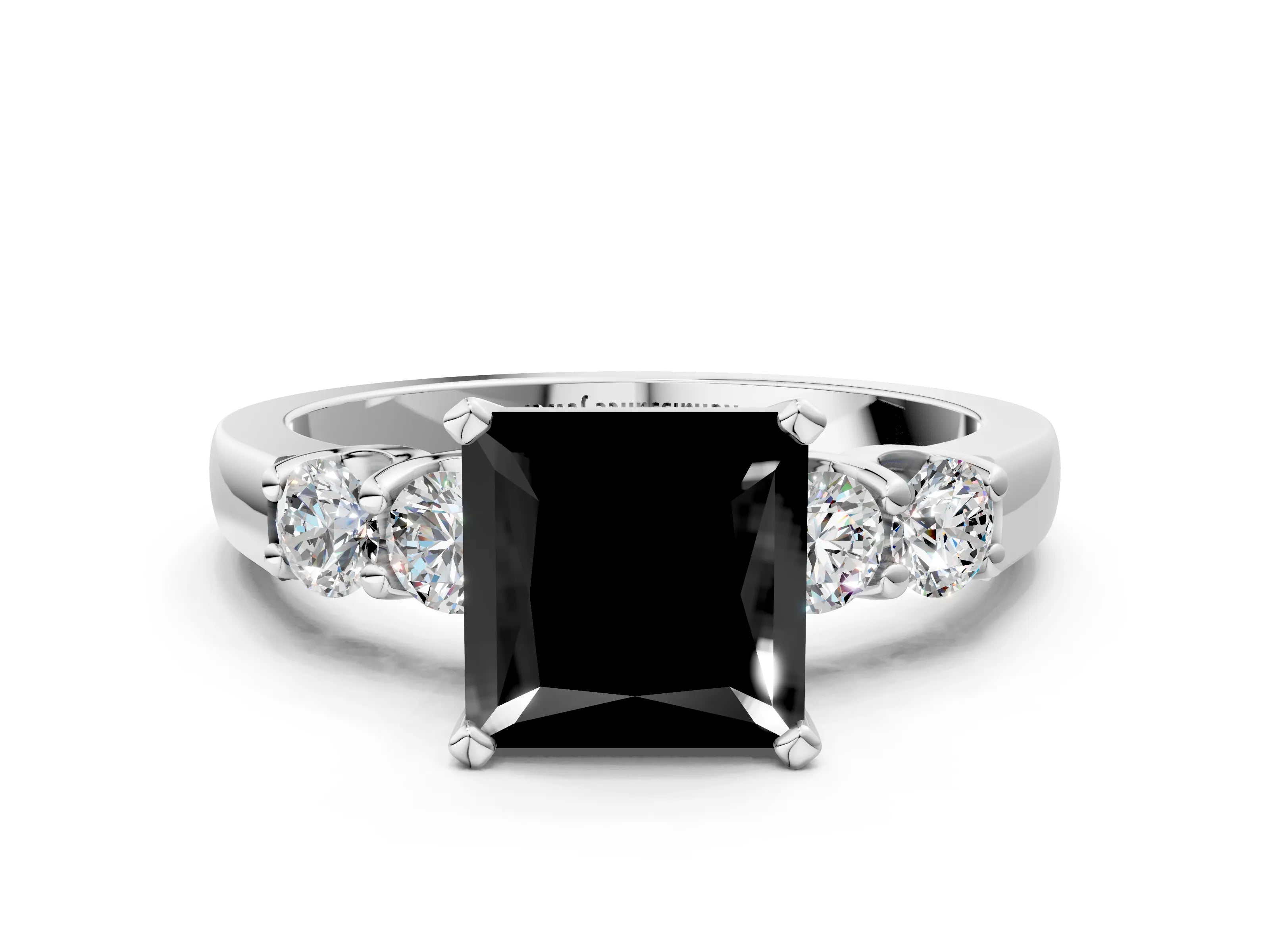 White gold Fancy Black Princess Cut Brilliant Diamond Five-Stone Engagement Ring with Prong Setting on a Classic Band_3