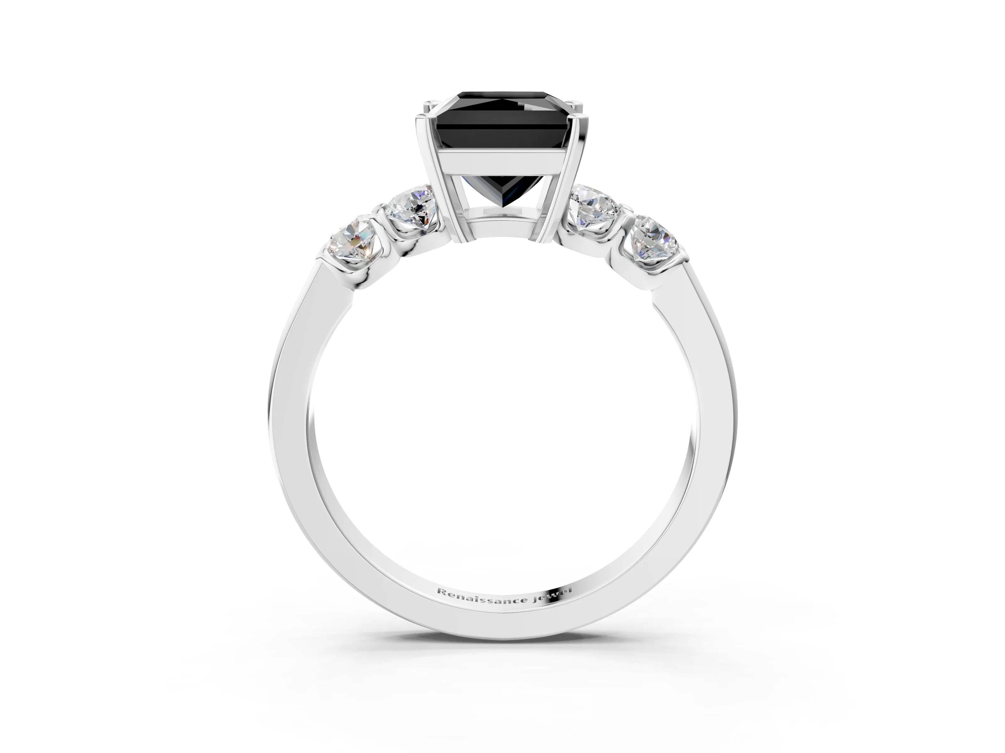 White gold Fancy Black Princess Cut Brilliant Diamond Five-Stone Engagement Ring with Prong Setting on a Classic Band_6