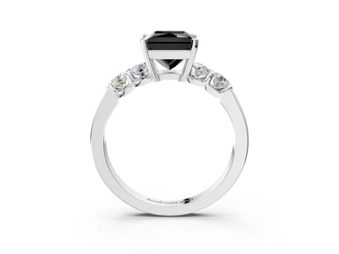 White gold Fancy Black Princess Cut Brilliant Diamond Five-Stone Engagement Ring with Prong Setting on a Classic Band_6